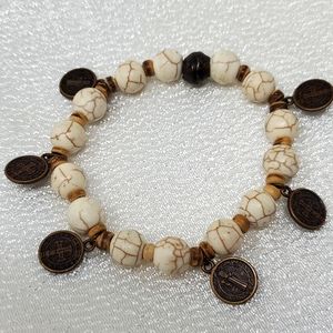 Religious White Howlite Beaded Stretch Bracelet